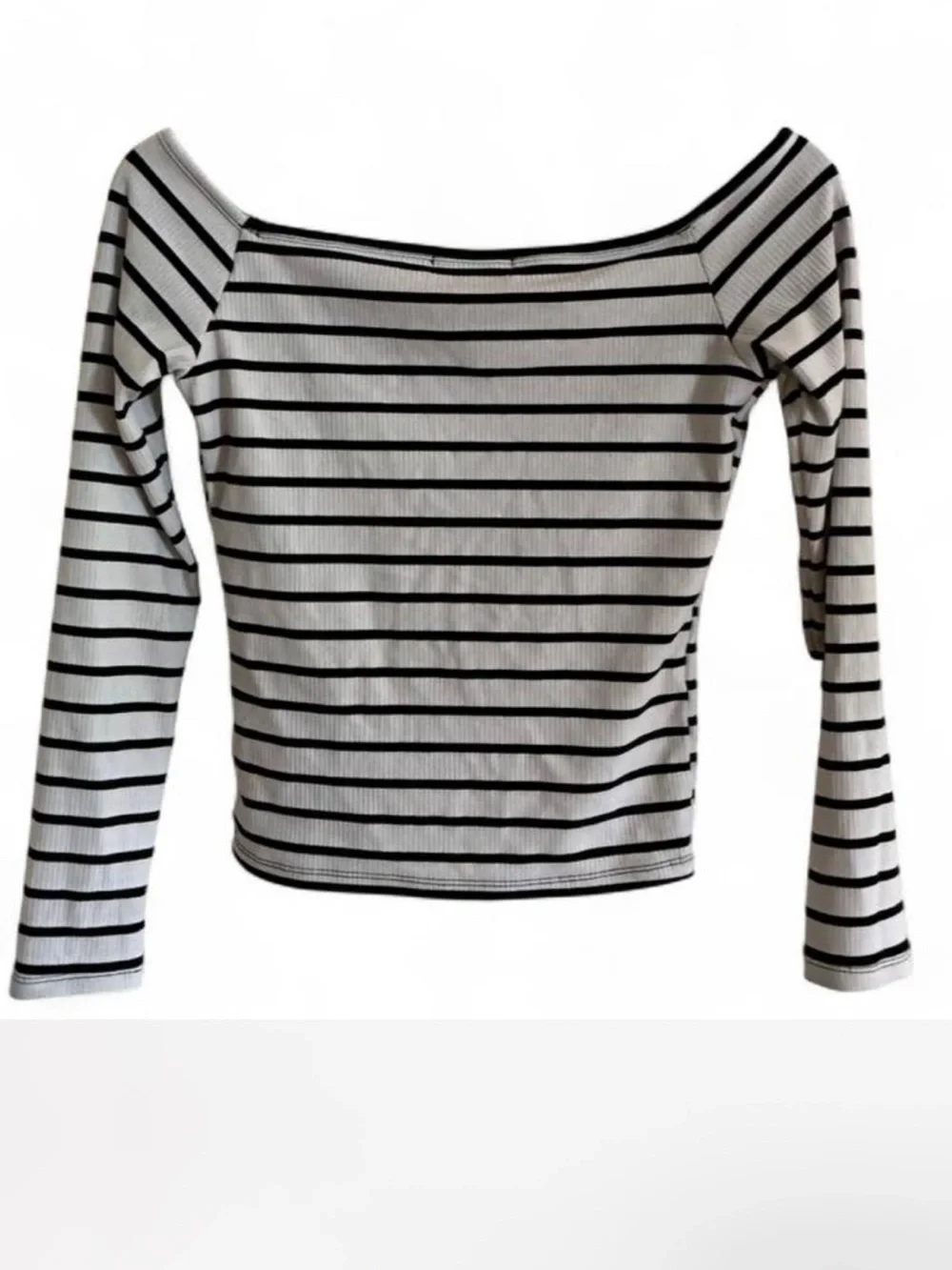 Off Shoulder Black & White Striped Ribbed Top Long Sleeve~French Girl~ Small 🖤🤍
